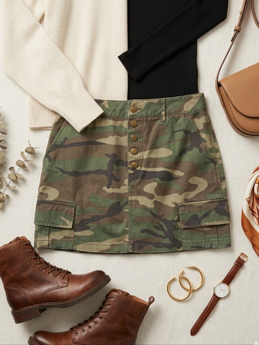 Forever 21 Camo Print Cargo Denim Mini Skirt